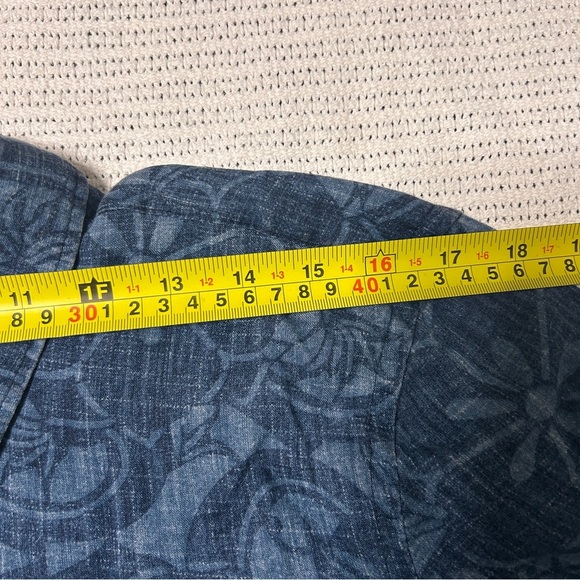 Lauren Ralph Lauren Women's 1X Blue Floral Button-Up Shirt 3/4 sleeve 100%Linen - Picture 9 of 11